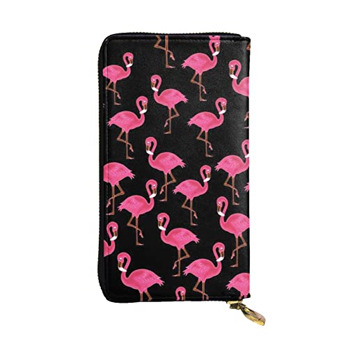 DMORJ Schöne rosa Flamingos Leder lange Clutch-Brieftasche: 19 x 10 cm, bequem, leicht, wasserdicht, langlebig, schönes Geschenk, Schwarz, Einheitsgröße, Schwarz , Einheitsgröße