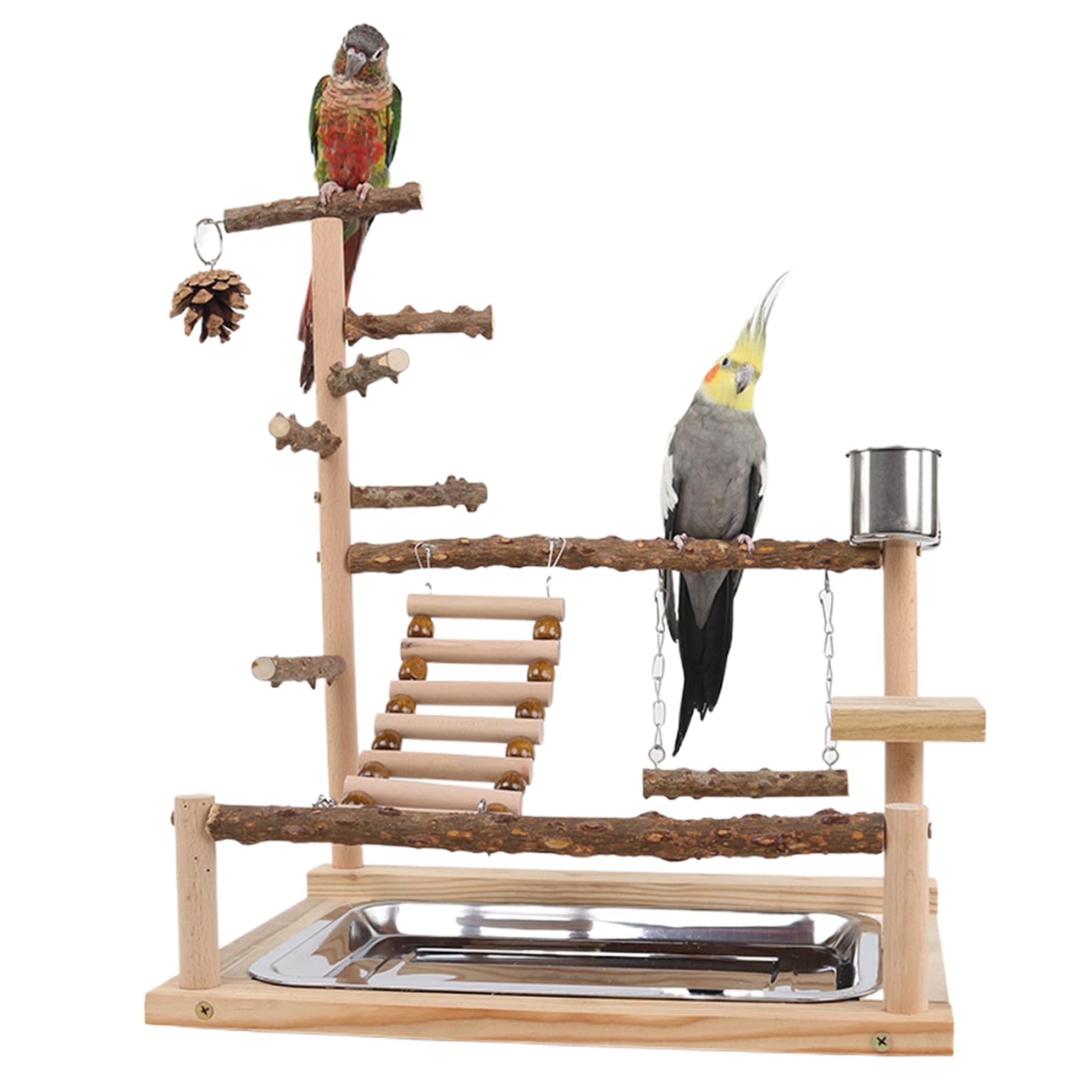 AOpghY Bird Playground Naturalholz Papageienständer mit Feeder Cup Bird Barch Ständer Spiel Fitnessstudio Guardgie Toys Mehrzweckpapagei