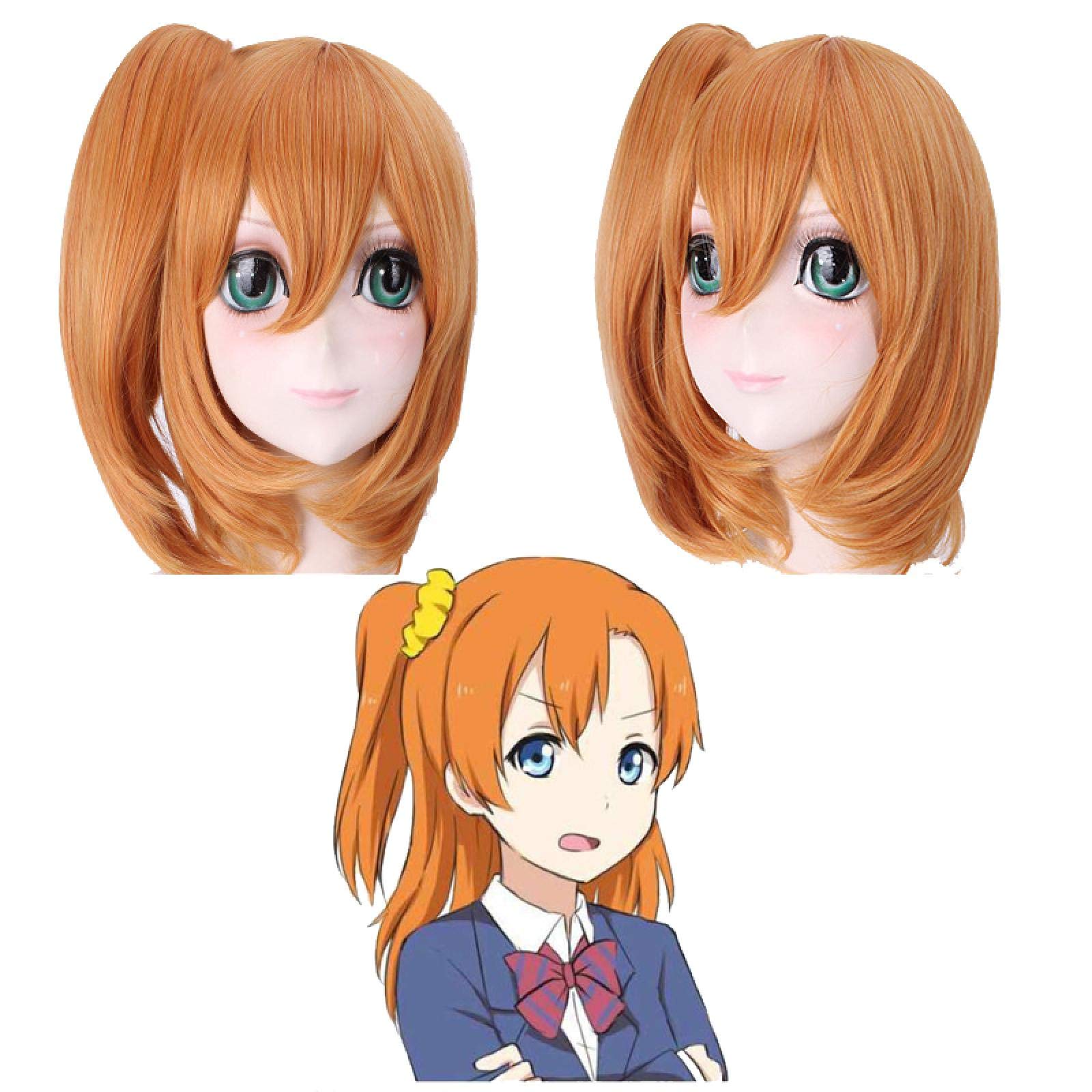 LINLINCD Anime Cosplay Perücke LoveLive Kousaka Honoka Cosplay Perücke Orange Ponytail Liebe Live Synthetische Haare+Perücke Cap Rollenspiel Karneval Party Halloween Perücke