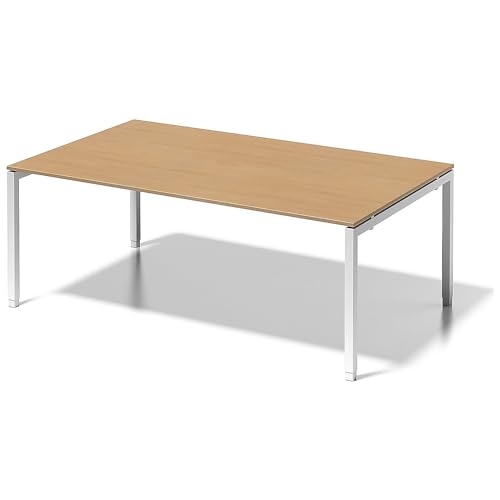 BISLEY Cito Chefarbeitsplatz/Konferenztisch, 650-850 mm höheneinstellbares U, H 19 x B 2000 x T 1200 mm, Dekor buche, Gestell verkehrsweiß, Metall, Bc396, 120 x 200 x 85 cm