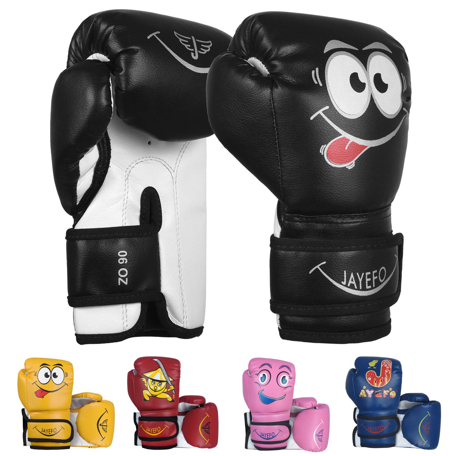 JAYEFO Kinder Boxhandschuhe - Trainingshandschuhe für MMA Jungen & Mädchen, Boxsack, Kickboxen & Muay Thai Handschuhe, Kinder, Jugenspiele, Spaß (Schwarz, 4 Oz)