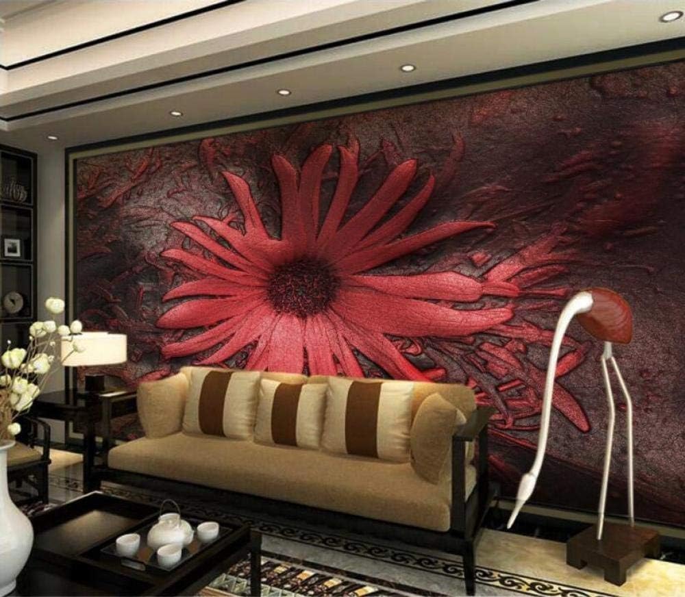 Rote Geprägte Blume 3D Tapete Poster Restaurant Schlafzimmer Wohnzimmer Sofa TV Dekorative Wand-200cm×140cm