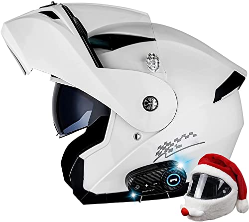 Motorradhelm Motorrad Bluetooth Klapphelme Helm,mit Doppelvisie Scooterhelm Chopperhelm Rollerhelm Modular Schutzhelm,Eingebautem Mikrofon Automatic Answer,DOT/ECE Zertifiziert