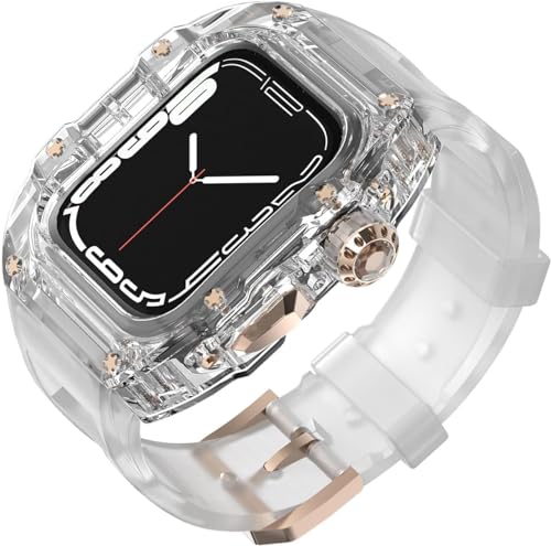 NEYENS 45 mm 44 mm transparentes Gummi-Uhrenarmband, Mod Kit, für Apple Watch Serie 9, 8, 7, 6, 5, SE, Ersatzzubehör, 44mm, Achat