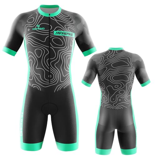 Herren Fahrrad Skinsuit,Triathlon Anzug Herren Herren Radsportanzug gepolstert einteilig Trisuit Bike Top Short Trisuit Einteiler für Wettkampf Mit 9D-Kissen Run, Cycle, Swim (Type-7,XL)