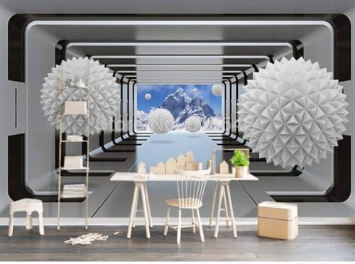 Cubic Space White Orb Schneeberg 3D Tapete Poster Restaurant Schlafzimmer Wohnzimmer Sofa TV Dekorative Wand-430cm×300cm