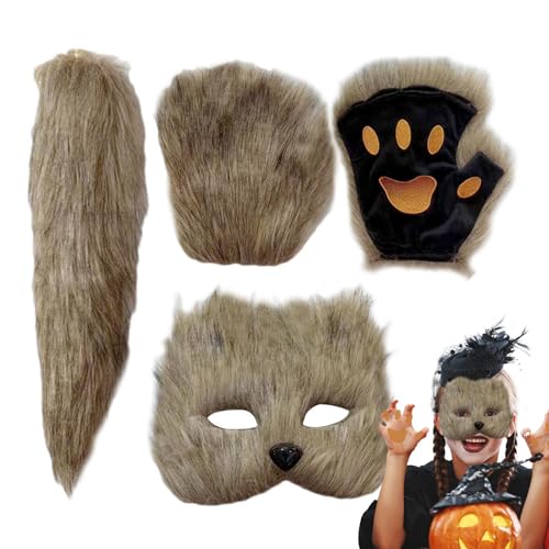 Weppduk Tiermaske, Halloween Tier Gesichtsbedeckung,Cosplay-Maske mit Schwanz und Handschuhen | Halloween-Maske für Karneval-Maskerade-Bühnenauftritt