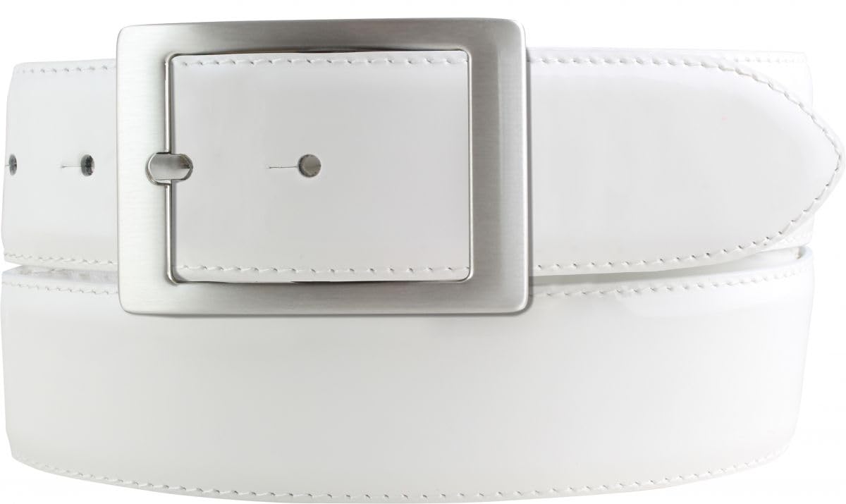 BELTINGER Lack-Gürtel aus Leder mit Doppel-Schließe 4 cm | Glänzender Ledergürtel 40mm Herren | Eleganter Gürtel made in Italy | Weiß 95cm