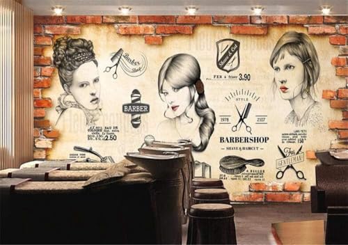 Vintage Backsteinmauer Friseurladen 3D Tapete Poster Restaurant Schlafzimmer Wohnzimmer Sofa TV Dekorative Wand-200cm×140cm