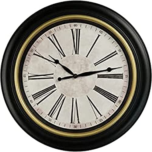 LW Collection Wanduhr Diego2 45cm Goldrand - Große Wanduhr - Nicht tickend - geräuschlos – batteriebetrieben - Industrial Design