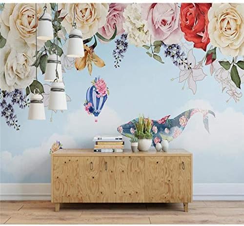 XLMING Fantasie Einfach Bunt Rosa Floral Whale Küche Esszimmer Arbeitszimmer Wohnzimmer TV Hintergrund Wand 3D Tapete-150cm×105cm