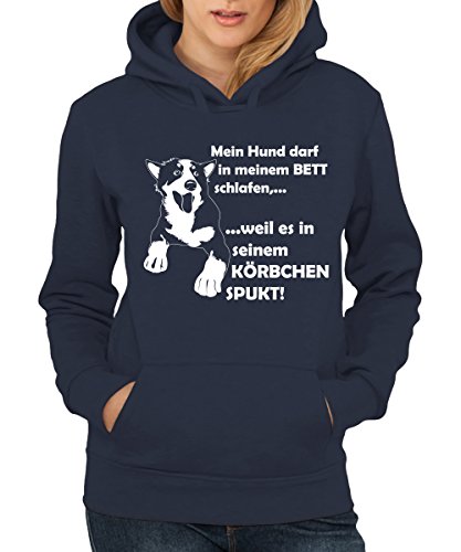 clothinx - Mein Hund darf in Meinem Bett schlafen Girls Kapuzenpullover Navy, Größe S