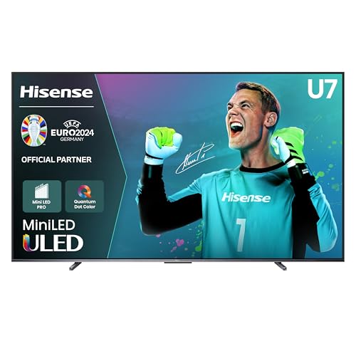 Hisense 100U7KQ (100 Zoll) Fernseher 4K Mini LED ULED HDR Smart TV, Quantum Dot, 120Hz, HDMI 2.1, Game Mode Pro, Dolby Vision IQ & Atmos, Bluetooth, Alexa Built-in, Anthrazit