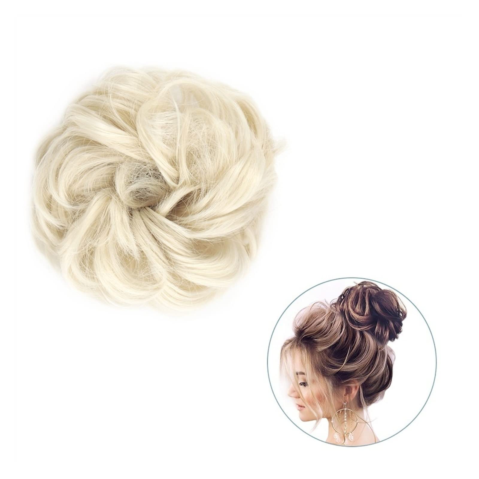 Bun Haarteile 1 Stück rund ums Haar, Pferdeschwanz, Donut-Haarknoten, Haarschmuck for Frauen, synthetischer, unordentlicher, lockiger, gewellter Scrunchie-Chignon mit Gummibandwickel Brötchen-Haarteil