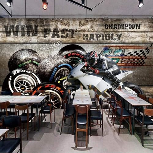 Stereo-Motorrad-Reifen Vintage 3D Tapete Poster Restaurant Schlafzimmer Wohnzimmer Sofa TV Dekorative Wand-150cm×105cm