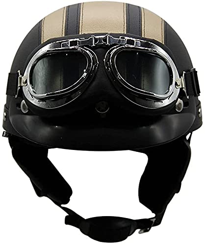 WRMIGN Retro Motorrad Halbhelme,Motorradhelm mit Fliegerbrille,Herren Und Damen Mode Jethelme ECE Zugelassener Für Cruiser Chopper Scooter Mofa Helm