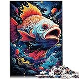 Puzzle für farbenfrohen, psychedelischen Fantasie-Goldfisch, 1000 extragroße Teile, Holzpuzzle, Spiele, Spielzeug, Geschenk, Familienspaß-Puzzle von （50x75cm）