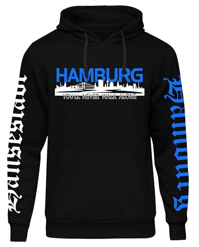 UGLYSHIRT Hansestadt Hamburg Herren Kapuzenpullover | Norden Anker Moin Fußball Premium Hoodie Skyline Hamburg Pullover | Schwarz (M)