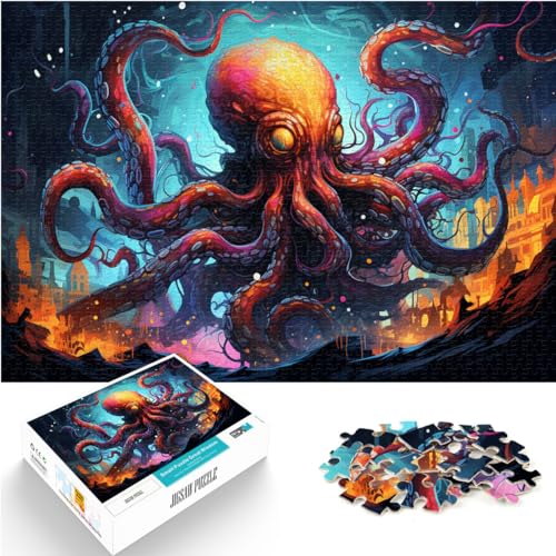 Spielgeschenk Puzzle Psychedelische bunte Krake-Kunst 1000 Teile Puzzle Holzpuzzle Spielzeug Puzzle Lernspiele Stressabbau Puzzle 1000 Teile (50x75cm)