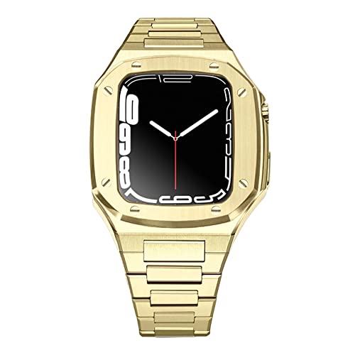 KANUZ Luxuriöses Metallgehäuse und Armband für Apple Watch Serie 8, 7, 45 mm, 41 mm, Edelstahlarmband, Gummi-Armband für iWatch 6, 5, 4, 40, 44 mm (Farbe: Metallgold, Größe: 40 mm)