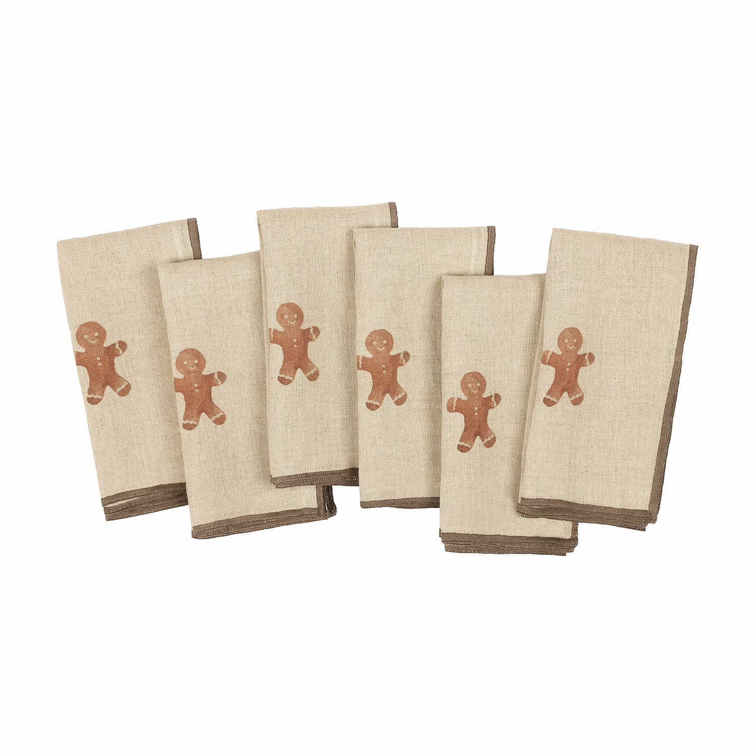 LOBERON Serviette 6er Set Gingerbread, mit Lebkuchenmännchen-Druck, Festliche Tischdekoration, Weihnachtsdeko, Weihnachtliche Textilien, Weihnachten, Leinen, leinen