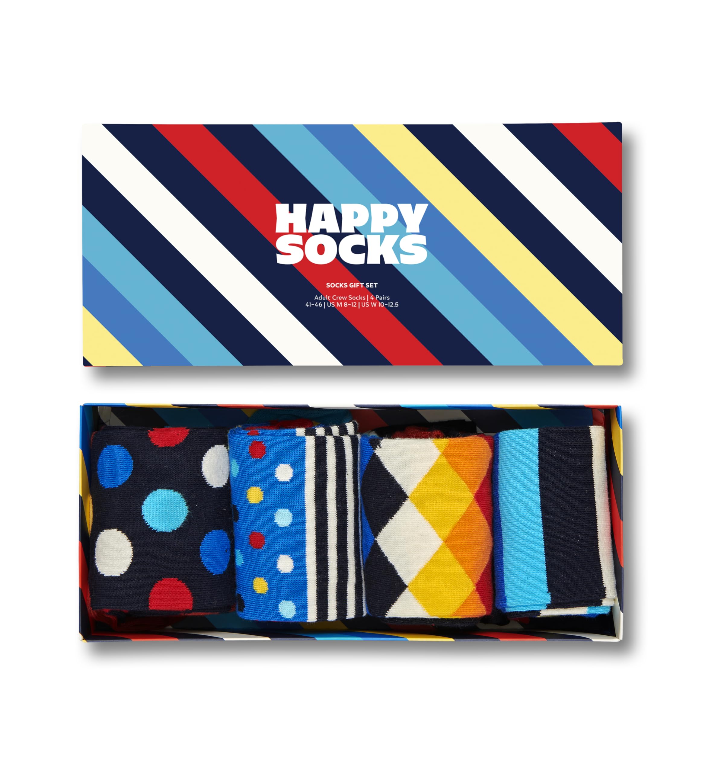 Happy Socks – Gemischt farbenfrohe Geschenkbox an Baumwollsocken für Männer und Frauen, Stripe Gift Box, 36-40