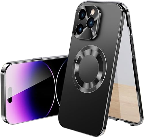 SUREKYA Ganzkörper-Schutzhülle für iPhone 15 Pro Max/15 Plus/15 Pro/15 mit Displayschutz aus gehärtetem Glas, Magnet, Metallrahmen und Schutzrahmen aus Legierung (15 Plus, schwarz)