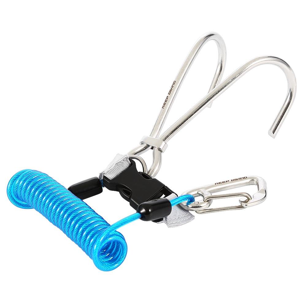 Reefhaken Tauchen, Edelstahl Reef Hook Spirale Spule Lanyard Unisex Adult Clip Doppel Unterwasser Haken(Blau)