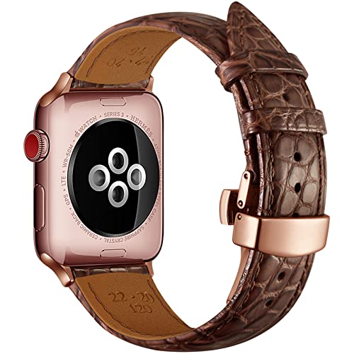 Uhrenarmbänder aus Alligatorleder für 45 mm, 44 mm, 42 mm oder 41 mm, 40 mm, 38 mm, echte klassische Armbänder aus Alligatorleder mit Schnellverschluss für die iWatch Serie 7, 6, 5, 4, 3, 2, 1, SE