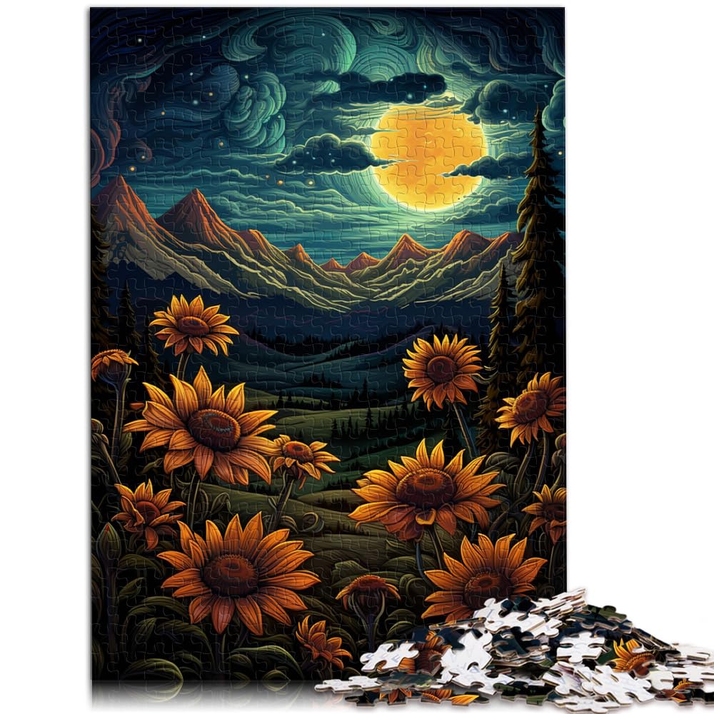 Puzzle, Lernspiele, Sonnenblume im Mondlicht, Puzzle für Erwachsene, 1000 Teile, schwieriges Holzpuzzle, 1000 Teile (50 x 75 cm)