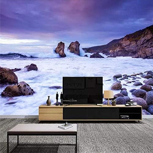 XLMING Lila Bewölkten Himmel Wellen Meerblick Küche Esszimmer Arbeitszimmer Wohnzimmer TV Hintergrund Wand 3D Tapete-250cm×170cm