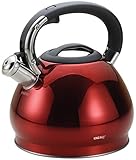 King Hoff Rot Edelstahl Flötenkessel Teekessel Wasserkessel 3,4 Liter KH-1212