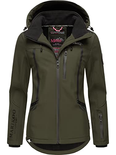 MARIKOO Damen Softshelljacke wasserdichte Funktionsjacke mit Abnehmbarer Kapuze Mount-Cho-Oyu Dark Olive Gr. XS