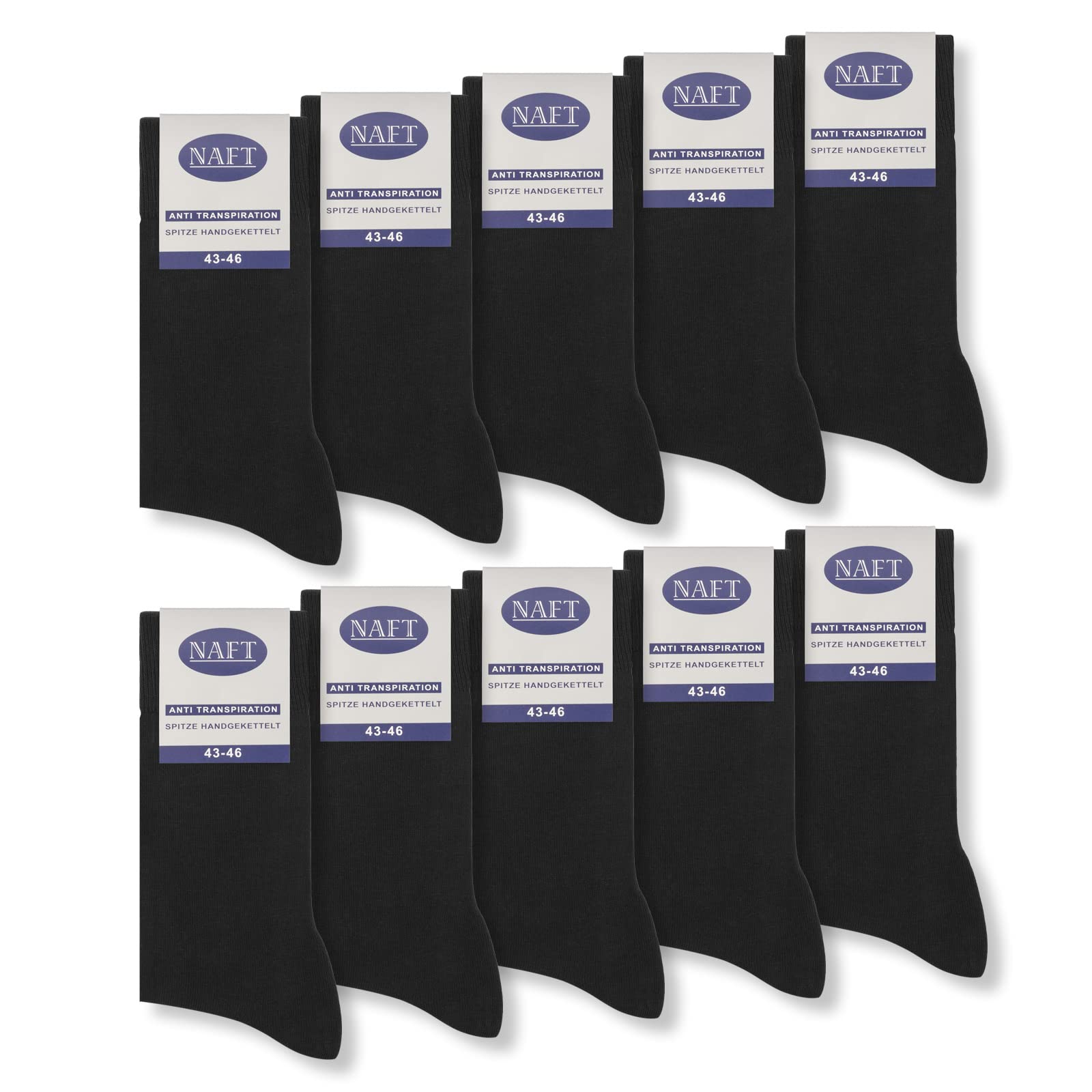 10 Paar Socken 100% Baumwolle Herren Damen Komfortbund ohne Naht 10600 WP (Schwarz 39-42)