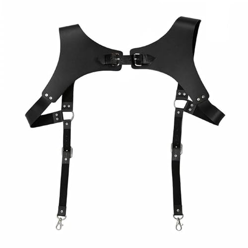 MDFCZXP Herren Leder Brust Body Harness, mittelalterliche Renaissance Leder Hosenträger Verstellbare 34 Zoll bis 44 Zoll Gurte für Cosplay Clubwear,Schwarz,20cm