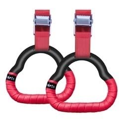 BFVAKBKYT Gymnastik Ringe,Suspension Trainer System, Set mit Heimfitness-Trainingsgeräten for Kinder mit Verstellbarer Schnalle und Zugring for körperliches Training(Red,Total Length 2M)