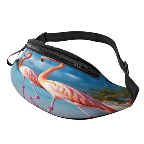 Rainbow Striped Fanny Pack-Lightweight Waist Bag for Travel and Daily Use, Rosa Flamingo am Strand, Einheitsgröße