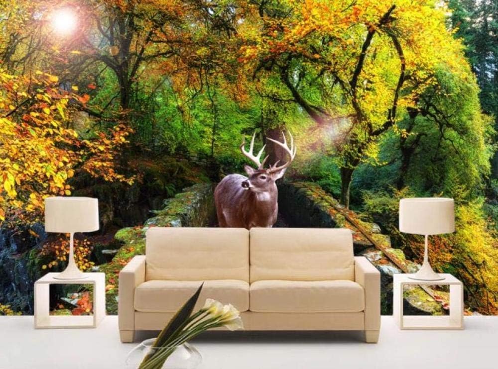 Der Wald Die Elche Der Weg 3D Tapete Poster Restaurant Schlafzimmer Wohnzimmer Sofa TV Dekorative Wand-150cm×105cm