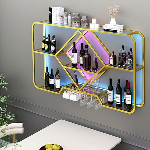 HSJFS Wein Rack Bar Regale Wand Montiert Mit Wein Glas Halter Alkohol Regal Mini Bar Küche Lagerung Whiskey Regal Wand Bar Schrank Kaffee Bar Rack Alkohol Flasche Display Regal Für Home Bar Esszimmer/