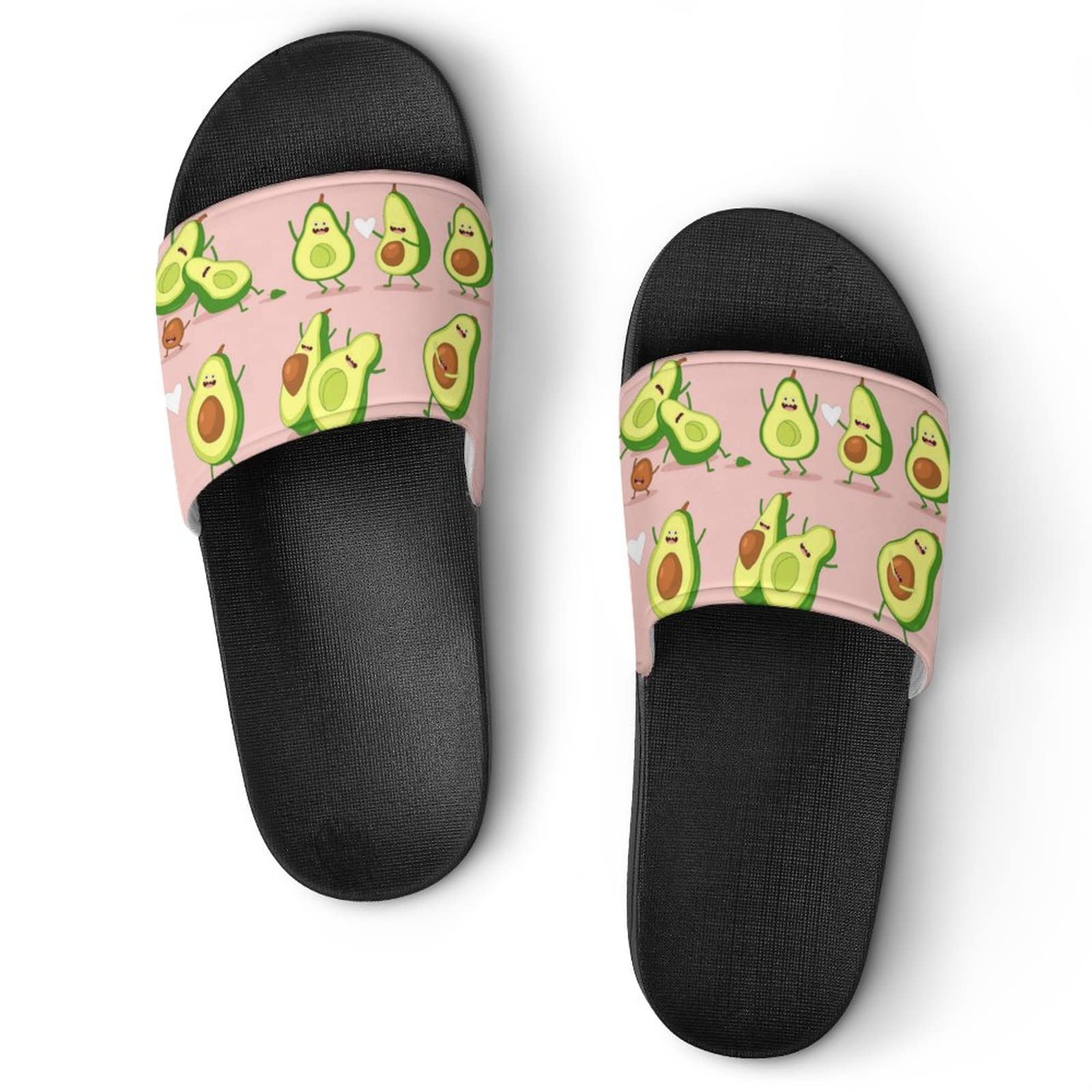 HABXNJF Duschpantoffeln, lustige Avocado-Slider für Männer und Frauen, rutschfeste Slides für Indoor, Outdoor, Schwarze lustige Avocado, 38 2/3 EU