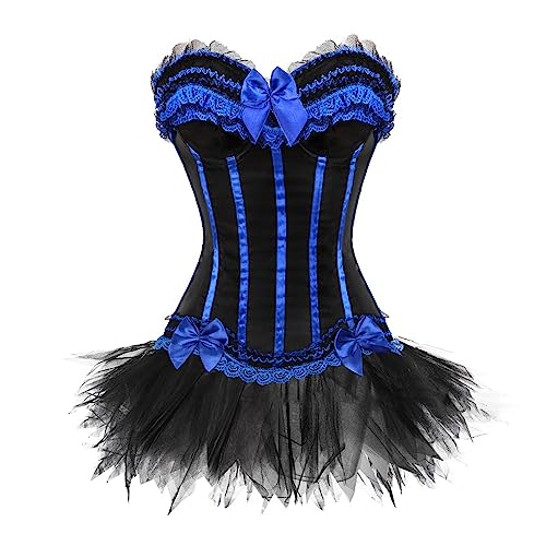 WANGTIANXUE Damen Tutu Rock Zweiteilig Gothic Rock und Korsett Zweiteiliges Vintage Mittelalter Viktorianisch Renaissance Spitzen Rock und Corset 2PCs Set Halloween Karneval Kostüm Ball Party Outfit