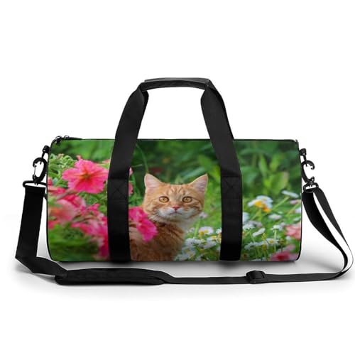 Katze Und Blume Sport Duffel Bag Sporttasche Reisetasche Handgepäck Tasche Schwimmtasche Weekender Bag 45x23x23cm