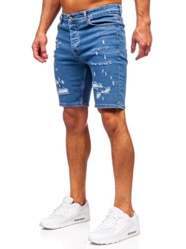 BOLF Herren Jeans Shorts Kurze Jeanshose Stretch Denim Bermudas Kurze Hose Cargo Cargoshorts Used Look Baumwolle Sommer Freizeithose Slim Fit 0792 Dunkelblau M [7G7]