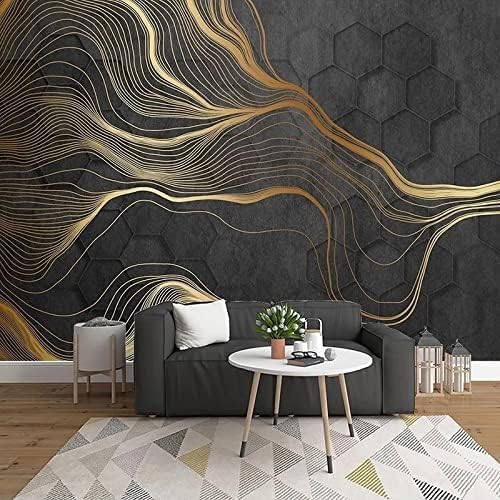 XLMING Abstrakte Geometrische Muster Goldlinien Küche Esszimmer Arbeitszimmer Wohnzimmer TV Hintergrund Wand 3D Tapete-400cm×280cm