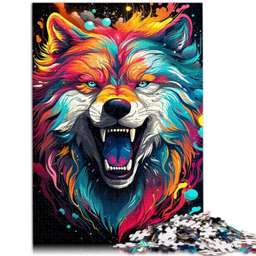 Puzzle, farbenfrohes psychedelisches Fantasy-Wolf-Puzzle, 1000 Teile, Holzpuzzle, ganze Familie, 1000 Teile (50 x 75 cm)