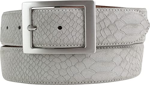 BELTINGER Gürtel mit Pythonprägung und Doppel-Schnalle 4 cm | Leder-Gürtel für Herren 40mm Schlangen-Optik |Schlangen-Muster Python-Muster | Hellgrau 90cm