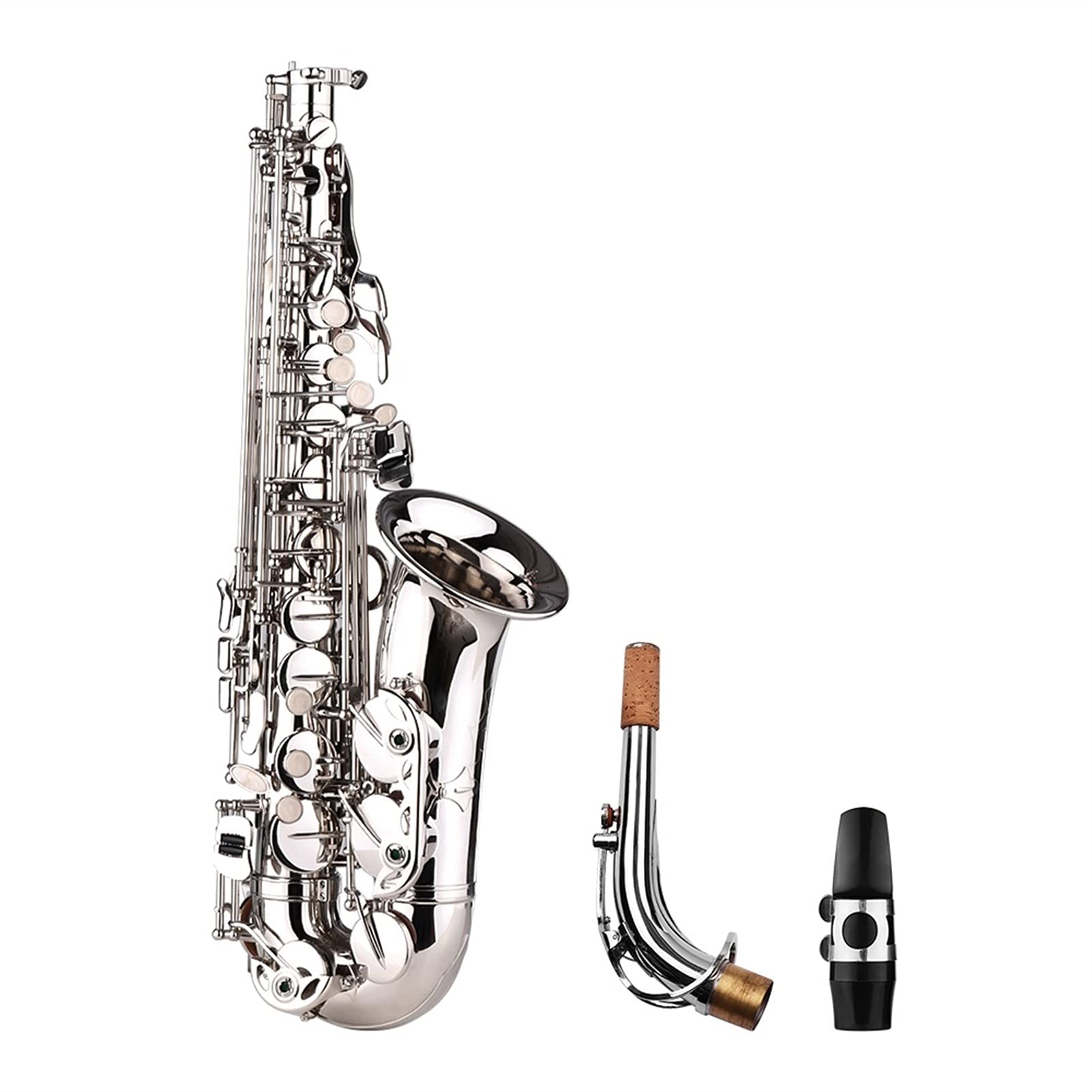 Altsaxophon Es E Flat Sax Messing Geschnitztes Muster Auf Oberfläche Kunststoffmundstück Exquisit Mit Handschuhen Reinigungstuch (Color : Silver)