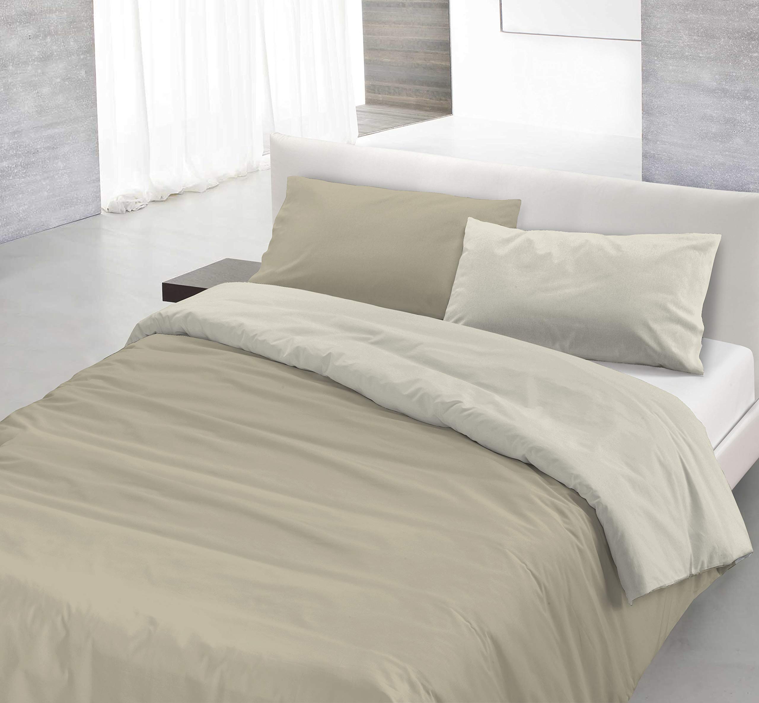 Italian Bed Linen Natural Color Doubleface Bettbezug, 100% Baumwolle, Schwarz/hell Grau, kleine Doppelte