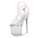 RUIZE Transparente Stiletto-High-Heels für Damen, 20 cm transparente offene Schuhe mit hohen Absätzen und Plateausandalen,Silber,40