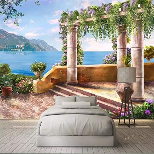 XLMING Abstrakte Bunte Florale Mediterrane Küstenlandschaft Küche Esszimmer Arbeitszimmer Wohnzimmer TV Hintergrund Wand 3D Tapete-150cm×105cm